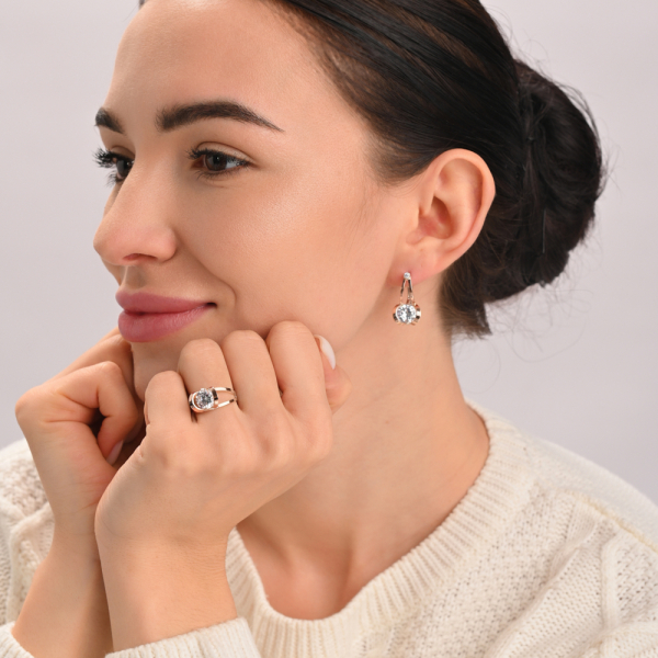 Срібні сережки з пластинами із золота