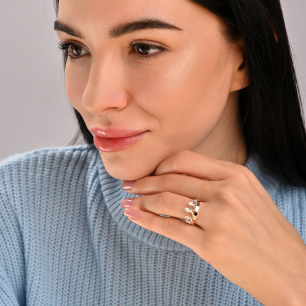 Срібна каблучка з пластинами із золота