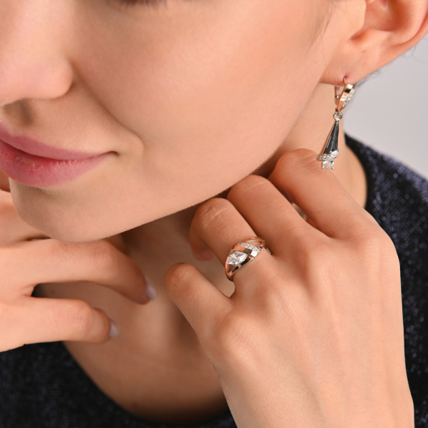 Срібна каблучка  зі вставками з золота