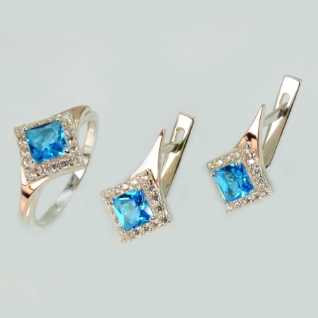 Серебряный комплект с золотыми вставками