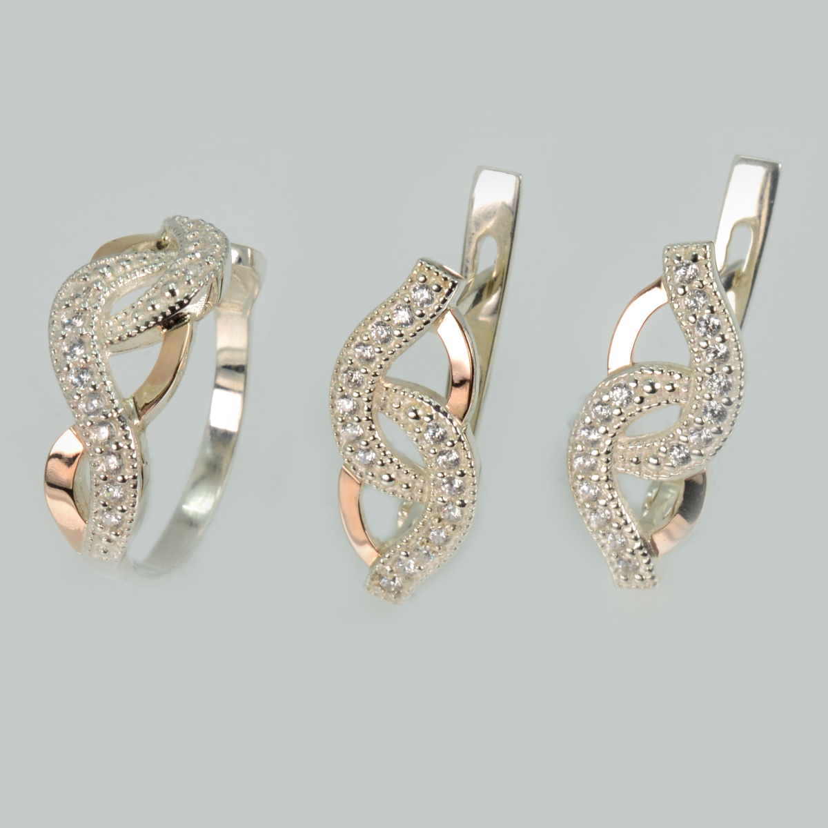 Срібний комплект з золотими напайками і фіанітами