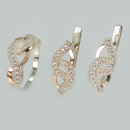 Серебряный комплект с золотыми напайками и фианитами