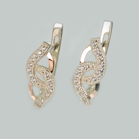 Серебряные серьги с золотыми напайками и фианитами