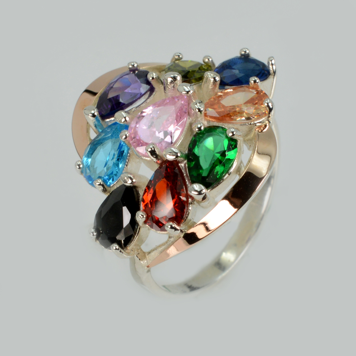 Каблучка срібна з золотими вставками