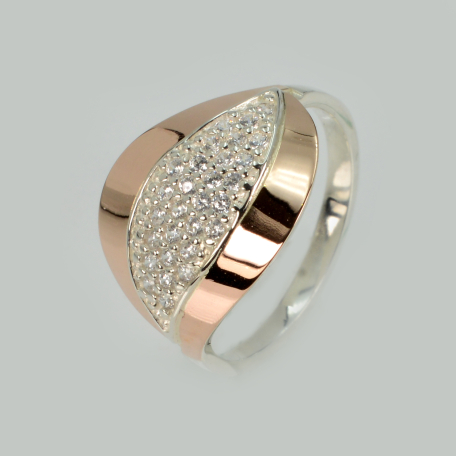 Срібна кабулучка з золотими вставками і фіанітами