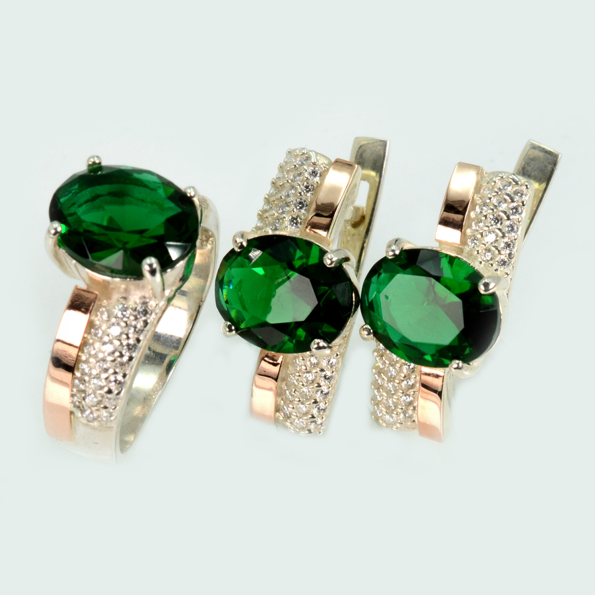 Набор серебряный с золотыми пластинами и фианитами