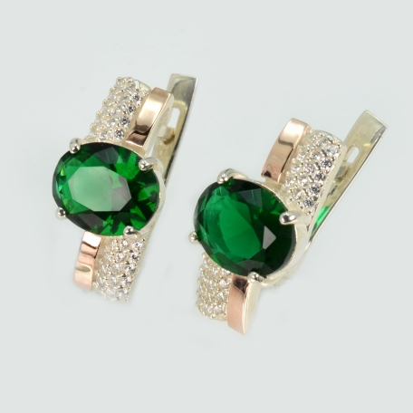 Серебряные серьги с золотыми пластинами и фианитами