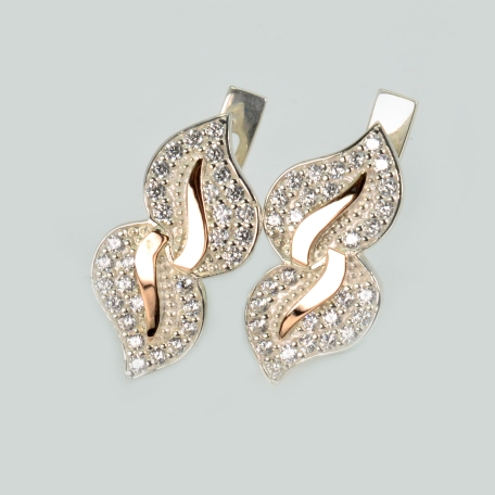 Серебряные серьги с золотыми пластинками и фианитами