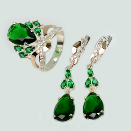 Серебряный набор с золотыми вставками и фианитами