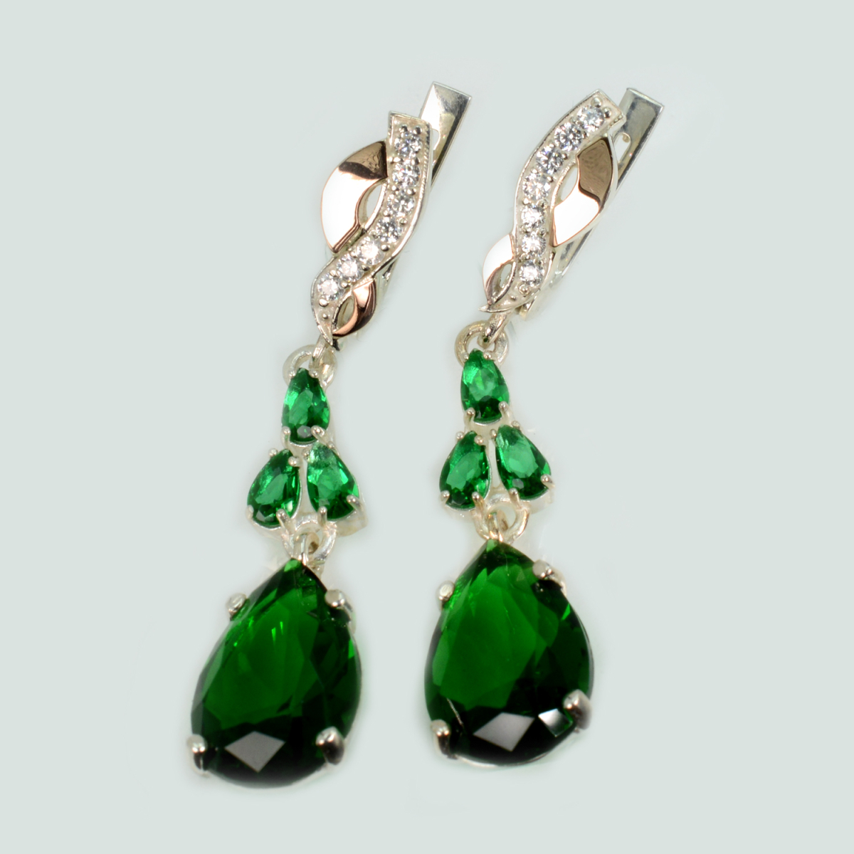 Сережки срібні з золотими пластинами і фіанітами