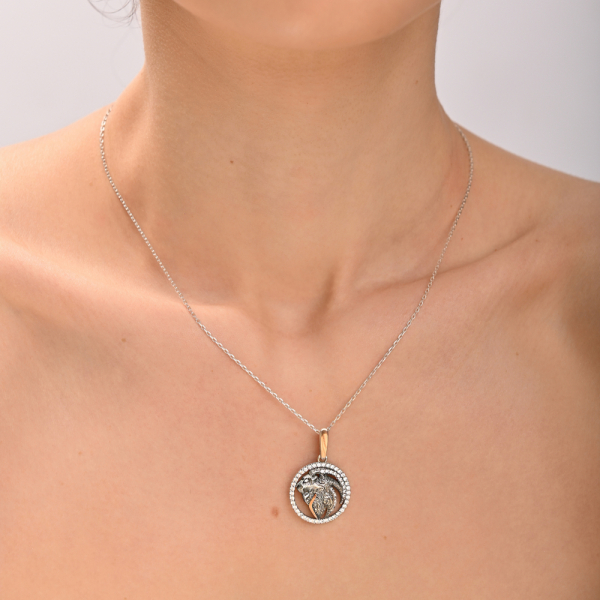 Подвес знак зодиака "Лев" из серебра с пластинами золота