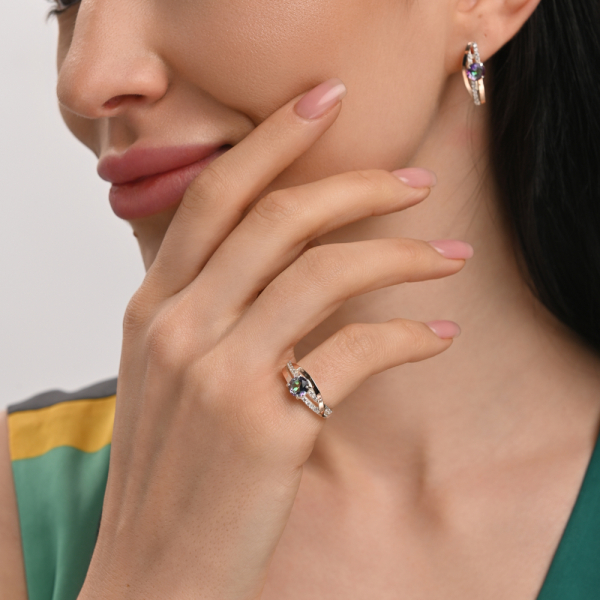 Срібне кільце з золотими вставками