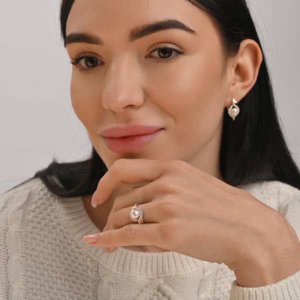 Серебряный набор с золотыми вставками и жемчугом