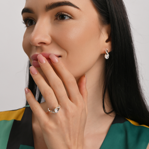 Срібний комплект прикрас( Браслет, сережки та каблучка)