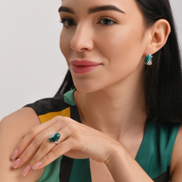 Срібний набір з золотими пластинами