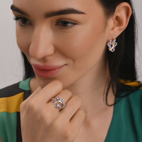 Срібний набір з золотими пластинами