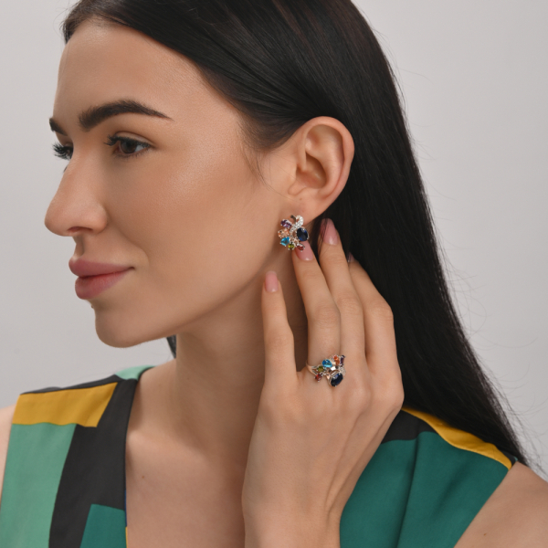 Срібна каблучка з золотими вставками