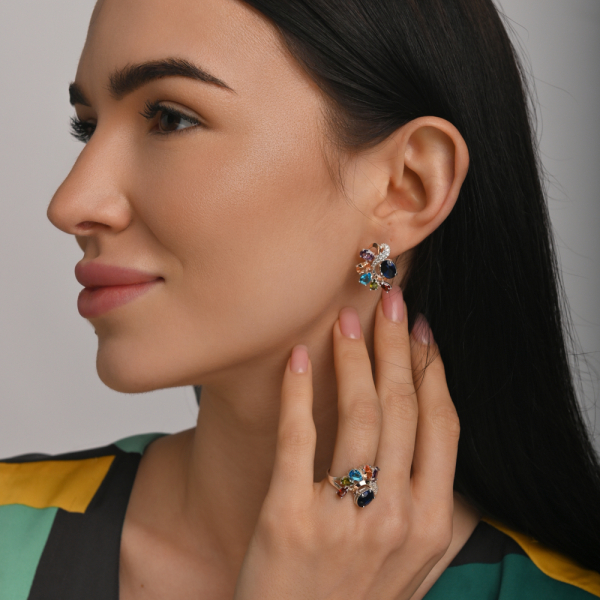 Срібна каблучка з золотими вставками