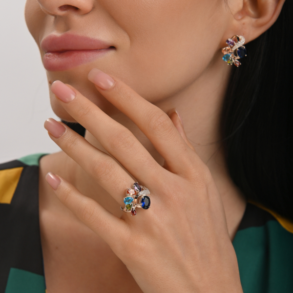 Срібна каблучка з золотими вставками