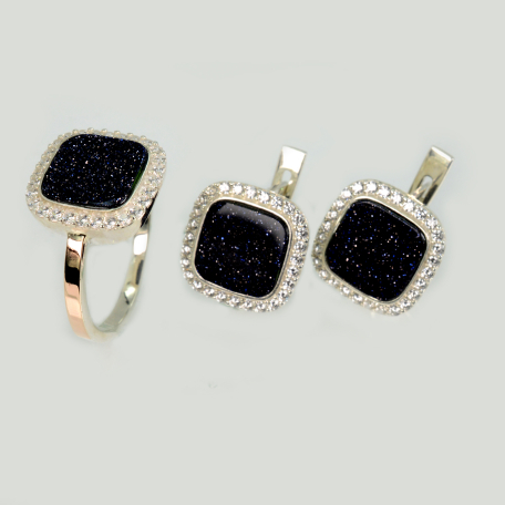 Срібний комплект з авантюрином і фіанітами