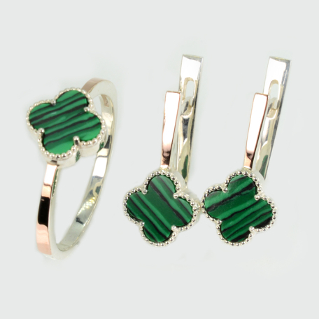 Срібний набір з конюшиною та золотими пластинами