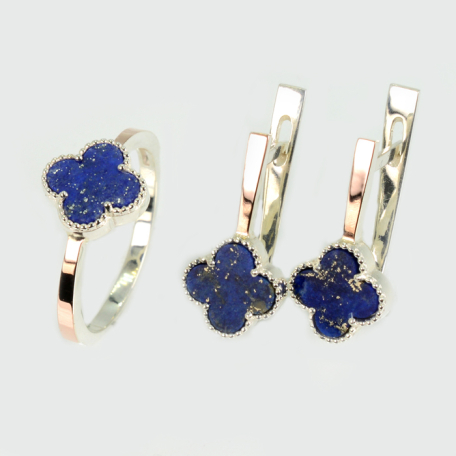 Серебряный набор с клевером и золотими пластинами