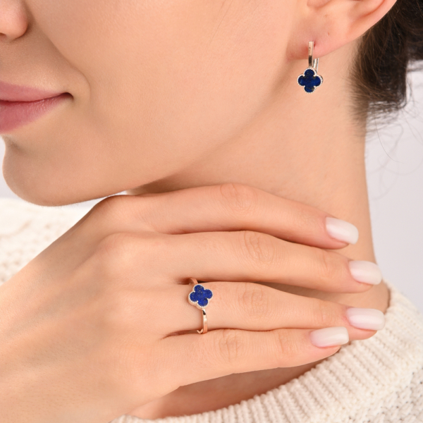 Серебряное кольцо с клевером и золотыми вставками