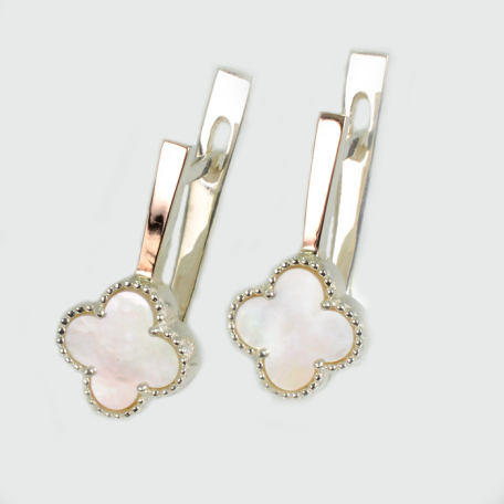 Срібні сережки з конюшиною та золотими пластинами