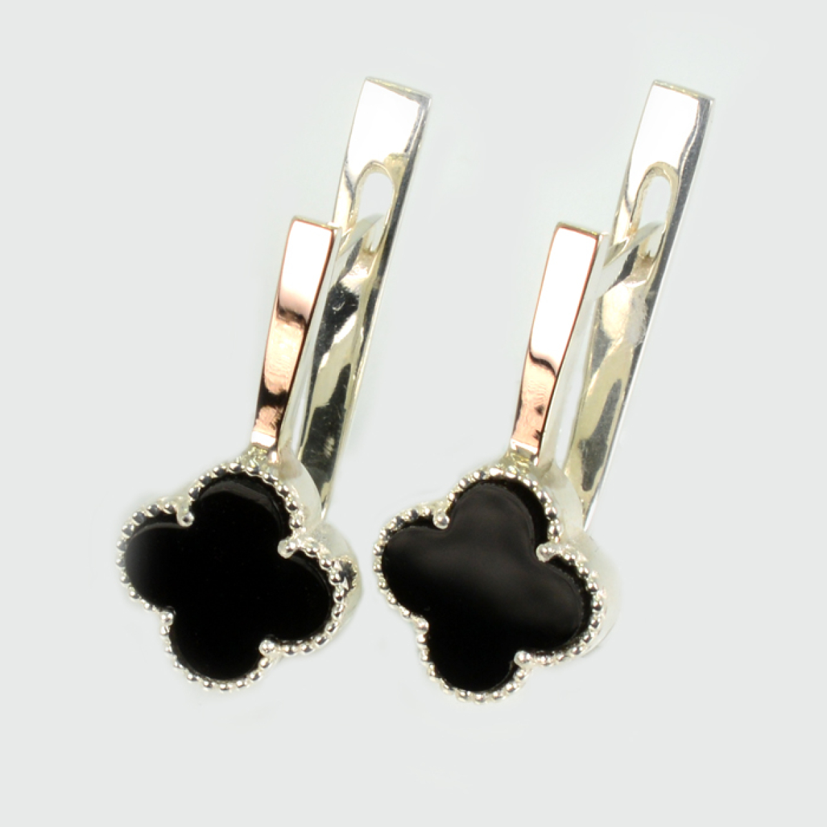 Срібні сережки з конюшиною та золотими пластинами