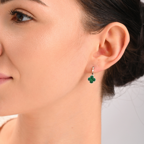 Серебряный набор с клевером и золотими пластинами