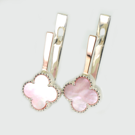 Срібні сережки з конюшиною та золотими пластинами