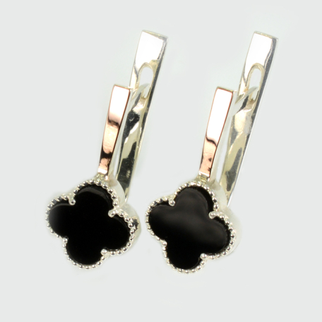 Срібні сережки з конюшиною та золотими пластинами