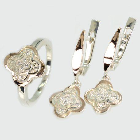 Срібний набір з золотими пластинами