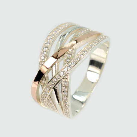 Срібна каблучка з золотими вставками