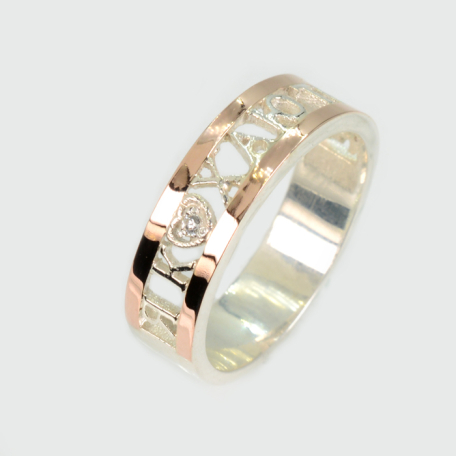 Срібна каблучка з золотими вставками "Я кохаю тебе"