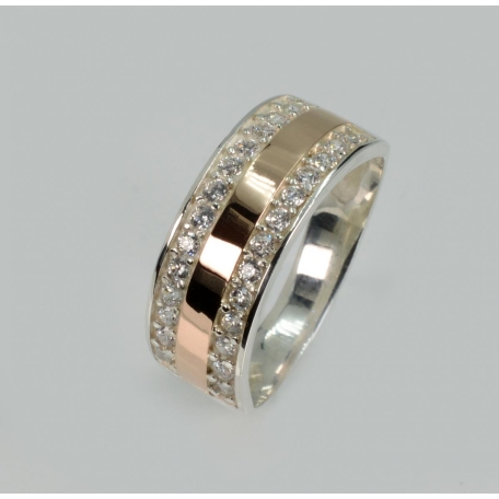 Серебряное кольцо с золотыми накладками