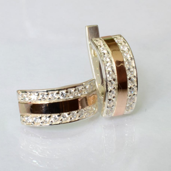 Срібні сережки з накладками з золота