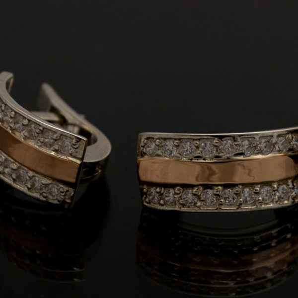 Срібні сережки з накладками з золота