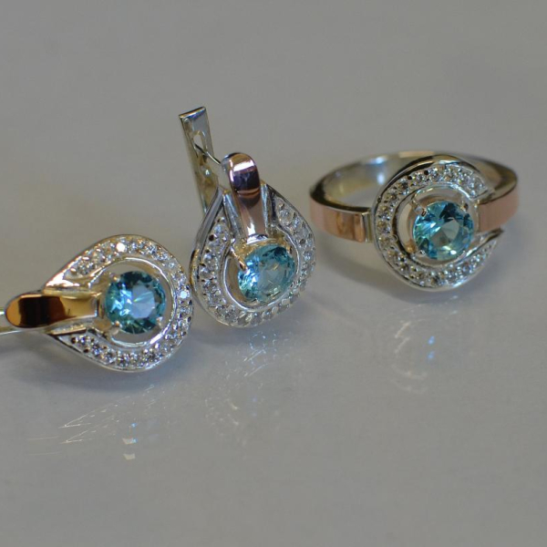 Срібний комплект з золотими вставками