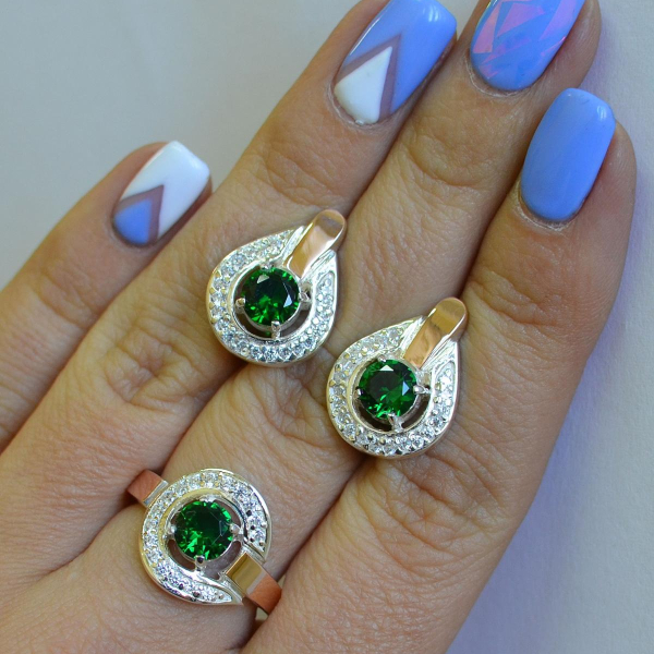 Срібний комплект з золотими вставками