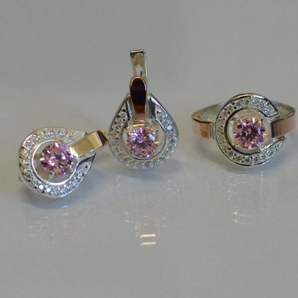 Срібний комплект з золотими вставками