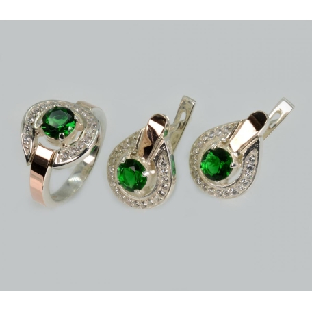 Серебряный комплект с золотыми вставками