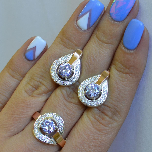 Срібний комплект з золотими вставками