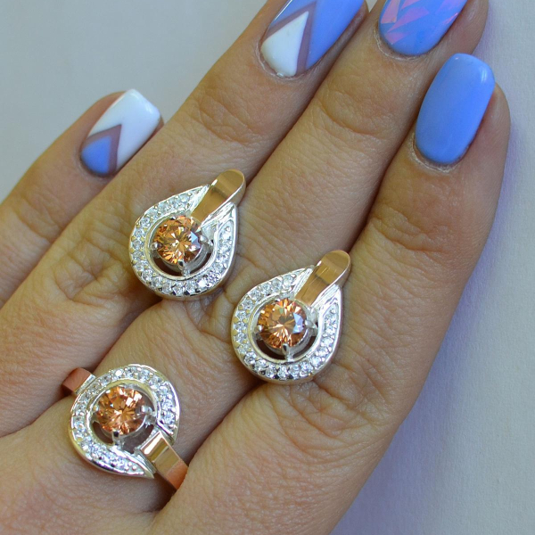 Срібний комплект з золотими вставками