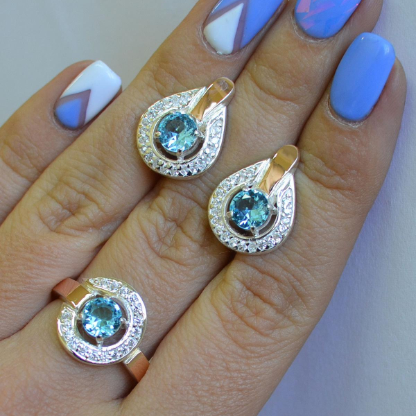 Срібний комплект з золотими вставками