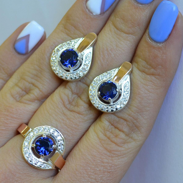 Срібний комплект з золотими вставками