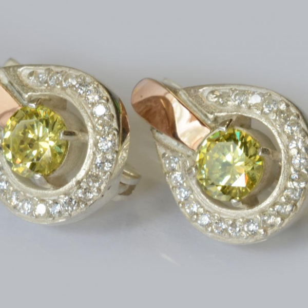 Срібні сережки з напайками із золота