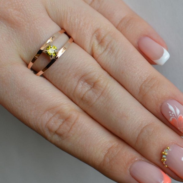 Срібна каблучка з пластинами із золота