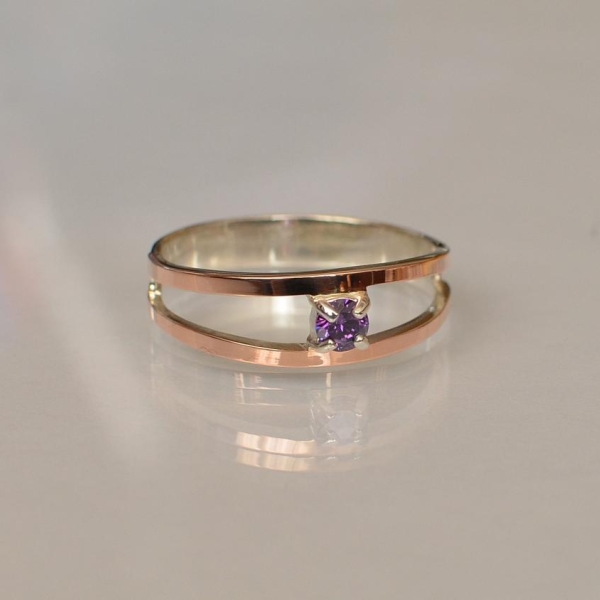 Срібна каблучка з пластинами із золота