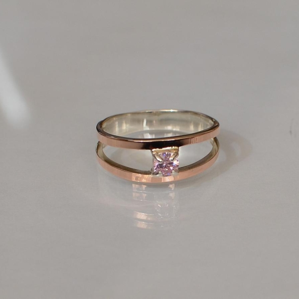 Срібна каблучка з пластинами із золота